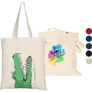 Cotton Canvas Tote, 15 × 16 in, shown with sample decoration