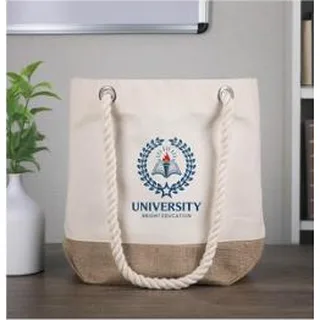 Astoria Canvas Tote with Jute Bottom, shown with sample decoration