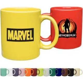 11 oz Ceramic Coffee Mug, shown with sample decoration